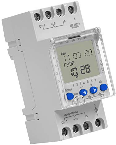 RELTECH Digitale Zeitschaltuhr RZSD2, 230 V, DIN-Schiene, 2 Kanal