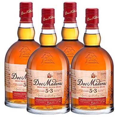 Ron Dos Maderas 5+3 de 70 cl - Elaborado en el Caribe y en Jerez - Bodegas Williams & Humbert (Pack de 4 botellas)