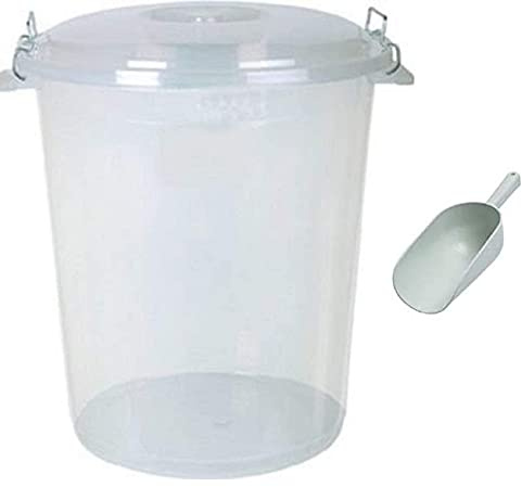 50 Litre Clear/Transparent Plastic Bin with Scoop Kitchen/Food Storage/Container/Rubbish/Waste/Animal Feed Storage (2)
