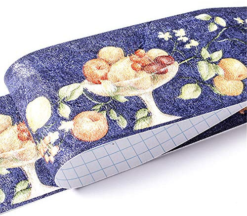WMHDSJ Selbstklebende Bordüre Blaue Frucht Stock Wasserdichte Entfernbare Tapeten Aufkleber Dekoration für Wohnzimmer Badezimmer Küche Fliesen 10.5cm X 500cm