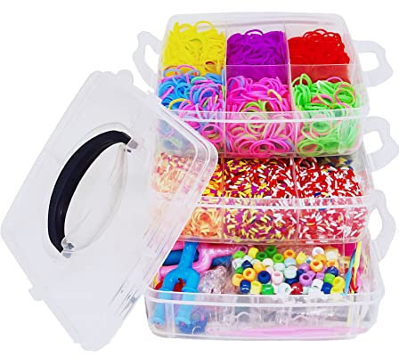 ONECK Armbänder Gummis Kit, Bastel Gummibänder Set Gummiarmbänder Set Kinder Loops Gummis Kit zum Basteln Bänder Set mit 3 Schichten Loom Bänder Kasten mit Webrahmen, Charms und Perlen