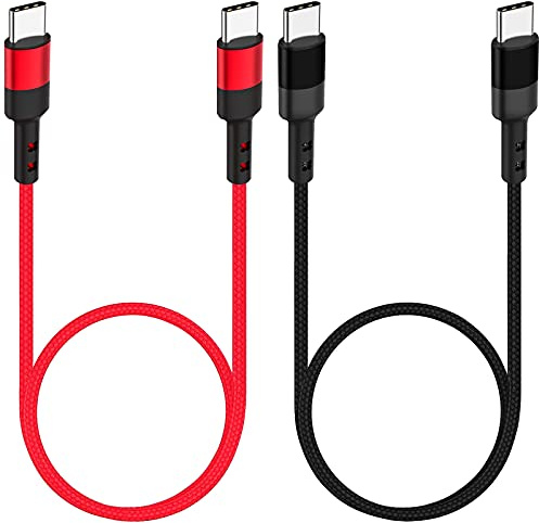 SUMPK Cavo corto da USB C a USB C [50 cm / 2 pezzi], 60 W PD Cavo di ricarica in nylon USB tipo C Compatibile per MacBook Air, Samsung Galaxy S21 / S21 + / S20 + Ultra Note 20, Pixel 4/3 XL