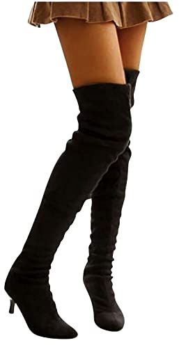 LLDG Damen Overknee Stiefel - Stretch Langschaft Schlupfstiefel, Mode Hoch Mit Pfennigabsatz, Elegant Stilettos Übers Knie, Vintage Winterstiefel Weitschaftstiefel
