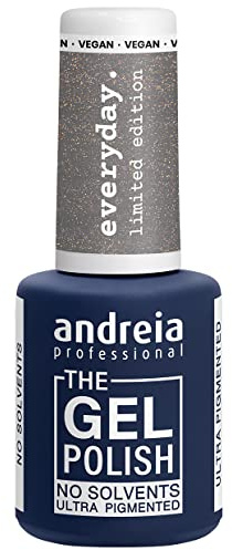 Andreia Professional Gel-Nagellack, lösungsmittelfreies Gel, limitierte Kollektion, Farben ED1, Grau mit goldfarbenem Schimmer
