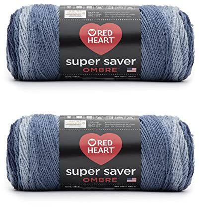 Red Heart Super Saver Ombre Navy Yarn - 2 Pack of 10oz/283g - Acrylic - 4 Medium (Worsted) - 482 Yards - Knitting/Crochet