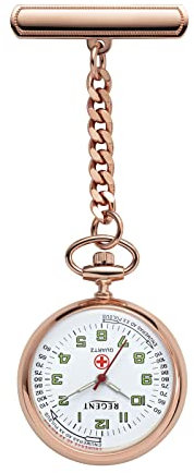 REGENT Damen Schwesternuhr Rosefarben 30 MM Quarz Grünes Leucht Zifferblatt Arabische Zahlen P-759