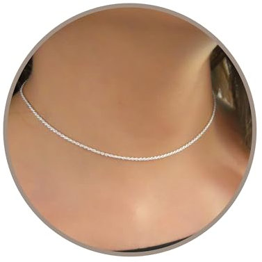 Annika Bella Adjustable Choker, Silver Rope Chain Choker, Minimalist Stacking Necklace for Women, 925 Jewellery for Women (Rope)