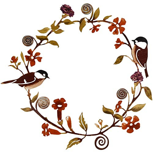 Ghirlanda decorativa per porta in metallo, con foglie, fiori e uccelli, decorazione per porta d'ingresso, ghirlanda da appendere per la decorazione della finestra