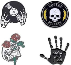 Rocker Anstecker Totenkopf Anstecker Skelett Anstecknadeln Schallplatte Anstecker 4 Stück Set