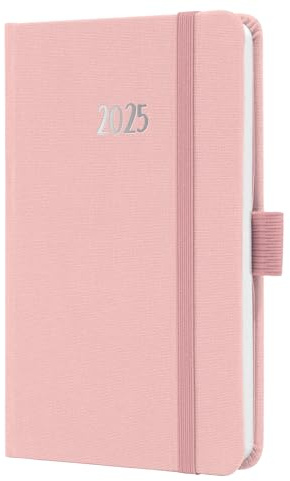 SIGEL J5404 Wochenkalender 2025 A6, Jolie, rosa, Hardcover mit Textileinband, Gummiband, Stiftschlaufe, Einstecktasche, 174 Seiten, vegan, Buchkalender, Terminplaner