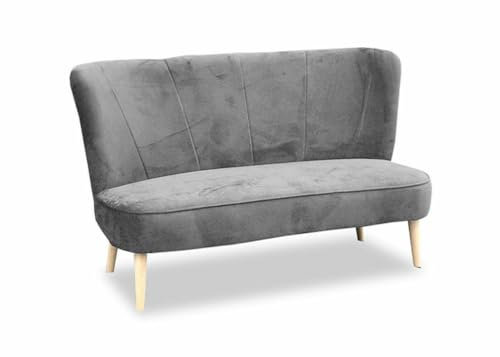 Ares Meble Retro Sofa 2 Sitzer 130x70 cm - Relaxsofa - Vintage Kleine Sofa - Sofa Zweisitzer - Sofabed - Mini Couch - 2er Sofa - Wohnzimmer Couch - Beine aus Sonoma - Grau
