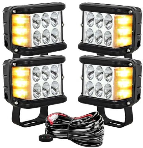 AUXTINGS 4 Pcs Ambra Bianca Faro da Lavoro Led, 10cm 60W Due Colori Luce Stroboscopica Lampeggiante di Emergenza Luci di Spotlights Per Auto Trattore Escavatore Camion SUV ATV 4x4 Carrello Elevatore