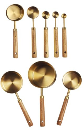 Cabilock Cucchiai Dosatori Set Di 8 Cucchiai Dosatori in Metallo Con Manici in Legno Set Di Misurazione in Acciaio Inossidabile Per La Cottura in Cucina Tè Caffè