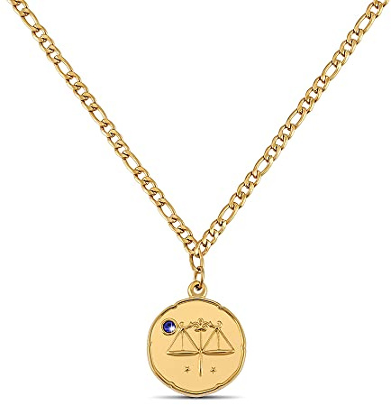 GD GOOD.designs EST. 2015 Collar de signo zodiacal Libra de oro con piedra de nacimiento para mujeres - Collar chapado en oro de 18K con colgante de zodiaco