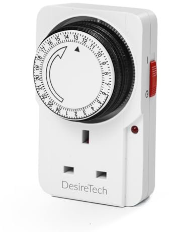 Desiretech Plug-in Timer Switch, 24 Hour Segment Timer, Light Timer Plug Socket to Control Appliances Up to 3120W, Home Security Timer, Deters Burglars, Automatic On/Off, Energy-Saving (7x7x11.5 cm)