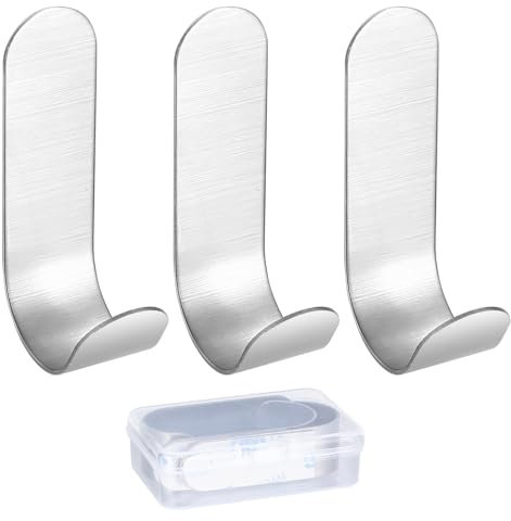 jiuxlaan 3 Pz Adesivi Bagno Cucina, Appendiabiti da Parete, J Gancio in Acciaio Inox per Accappatoio e Asciugamano, Argento