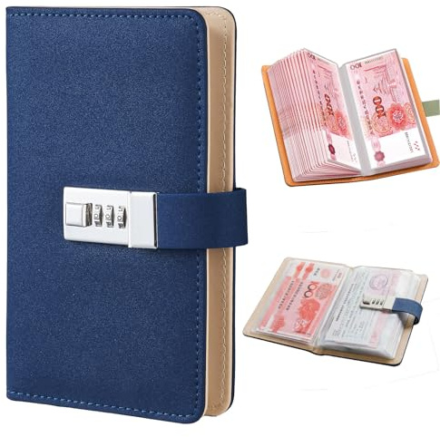 Wuhonghao Budget Planner Deutsch,Sparbuch für Geld mit Schloss,A6 Budgetplaner,﻿Passwort Geldsparmappe,Geld Sparen Mappe,100 Envelope Saving Challenge Buch,Cash Spar Planer Binder, (Blau)