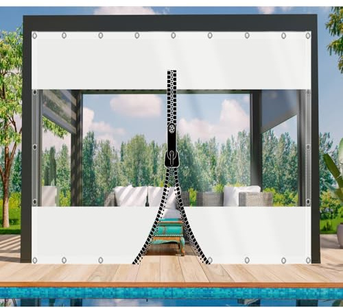 DGSFES Transparent Plane Abdeckplane mit ösen 1mx1m,0.5mm Terrassenplane Transparente Seitenplane mit 1 ReißVerschluss Zeltplane Wasserdicht für Balko Regenschutz Garten