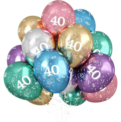 Jwssor 40th Birthday Balloons - 20pcs 12-Inch Metallic Number 40 Multicolored Balloons