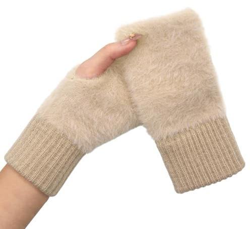 Long Keeper guanti senza dita invernali donna eleganti guanti caldi donna guanti senza dita in peluche (Cachi)
