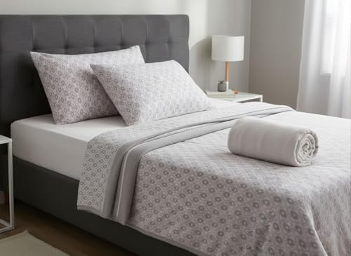 Viterbo Biancheria Coordinato Lenzuola Completo Letto Matrimoniale In Pile A Fantasia Kenia (Rombus Grigio)