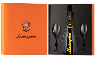 Lamborghini Ottagonale Extra Brut 0,75L, Yellow Label, Vino Spumante Secco, Metodo Charmat MADE IN ITALY (Ottagonale, Cofanetto + Flûte)