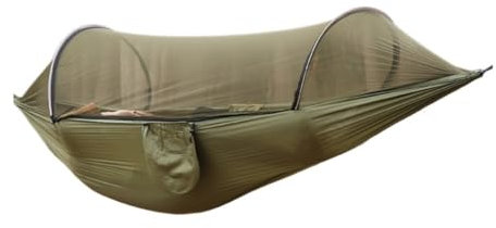 Hamaca de nailon antivuelco para exteriores con mosquitera y poste de apertura rápida, hamaca colgante ligera de viaje con integración automática de mosquitera