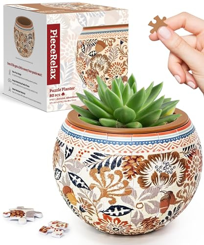 PieceRelax 3D Puzzle Planter 80 Pieces - Autumn Abundance, for Mom, Home Decor Flower Pots for Indoor Cactus, Succulents Pots [K1127]