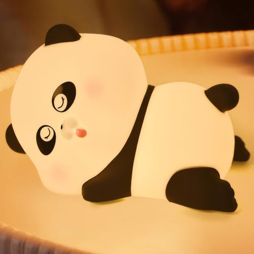 tlidfgeo Panda Nachtlicht Kinder, Silikon LED Nachtlicht Baby Krankenpflege Licht Dimmbar mit 2-Gang-Timer, 1200mAh Panda Nachtlampe Cute Kinderzimmer Geschenk für Mädchen Jungen