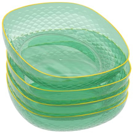 Afromy 4 Pack Plastic Decorative Pedestal Bowl, Green | Unbreakable Serving Bowls for Fruit, Salad, Popcorn, Chips, Dips, Condiments, Party Snack and More