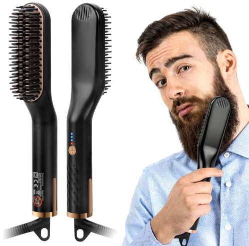DAJASD Lisseur Barbe Homme, 3 en 1 Brosse Lisseur a Barbe Hommes, Lisseur de Barbe et Cheveux Homme, Brosse Lissante Multifonctionnel pour la Barbe et la Coiffure, Coiffer Une Barbe Longue