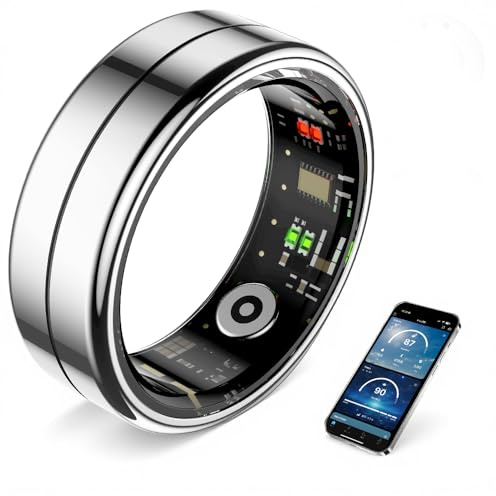 Smart Ring for Women & Men -100+ Sports Modes, Fitness Tracker with Heart Monitor, Sleep Tracker, Step Counter, Fitness Ring Compatible Android iOS, IP68 Waterproof, No Subscription Fee (Silver, 9)