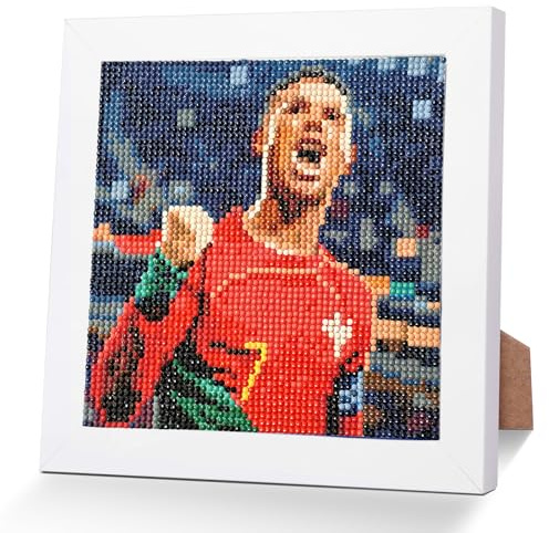 LAISU Fussball Diamond Painting mit Rahmen für Kinder ab 6 Jahre, Jugendliche‌ und Erwachsene Anfänger, CR7 5D Diamant Malerei Bilder, 20x20cm Kleine DIY Mosaik Kunst Bastelnset für Jungen Mädchen