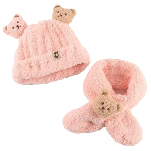 Ensemble bonnet pour nouveau-né - Bonnet d'hiver pour bébé garçon avec pompon - Bonnet chaud pour bébé fille de 0 à 24 mois, Rose, 30-50