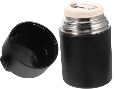 ROMISBABA Contenant Alimentaire Isotherme 850ml En Acier Inoxydable Double Paroi Portable Noir Maintien Chaud Plein Air Repas En Plein Air