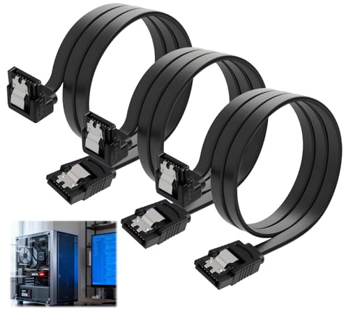 3 PCS Right Angle SATA III Cable 50cm, Sata Cables - High-Speed 6.0Gbps SATA III Cables for Internal Hard Drives and Optical Drives, 90 Degree Connectors for Easy Installation in Tight Spaces (Black)