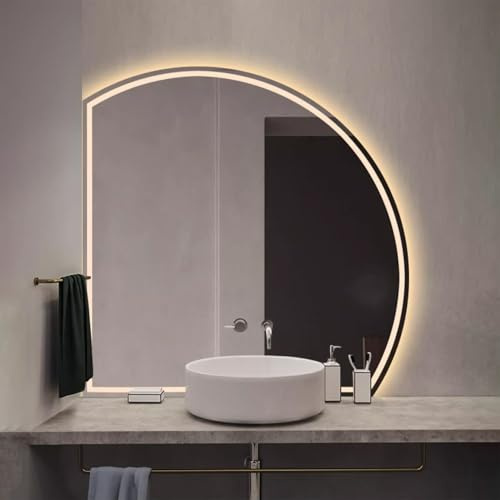 Specchio intelligente antiappannamento per bagno, specchio per trucco a mezzaluna a LED 40×40, moderno da parete dimmerabile con luce a 3 colori, controllo touch (taglio a sinistra, 40 poll