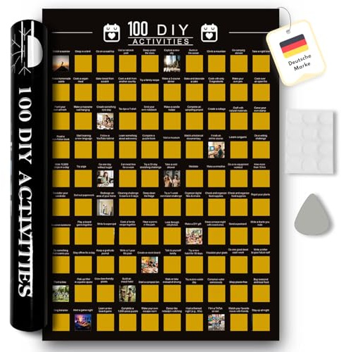Tophiliv TOP 100 DIY Aktivitäten Rubbelposter| Scratch Off | Kreatives Geschenk für paare & Familien I Motivation & Erlebnis. Self-Care, Kommt mit Bonus Zubehör, Geschenktube, Aufkleber