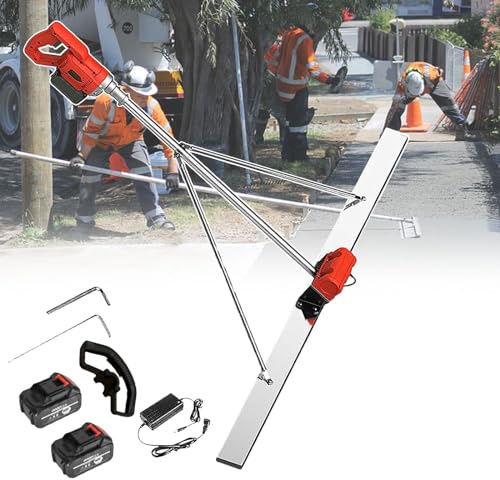 smafoseedding Chape Électrique sans Fil, Règle De Nivellement De Ciment Électrique sans Fil, avec Boîtier en Alliage D'aluminium Et Grattoir en Acier Inoxydable, pour Travaux De Pavage De Route 1.2m