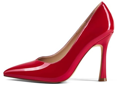 Zhabtuc Zapatos de Tacón Mujer - Salones Stilettos de 10 cm, Punta Cerrada y Afilada, Cómodos, para Vestir, Fiesta y Boda, Charol Rojo, 39 EU
