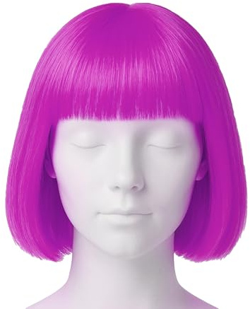 BESCH Peluca Corta de Color Lila Flequillo para Fiestas, Disfraces y Eventos - Peluca Fibra Sintética Suave, Ajustable y Transpirable ideal para carnaval, cosplay, Halloween y celebraciones