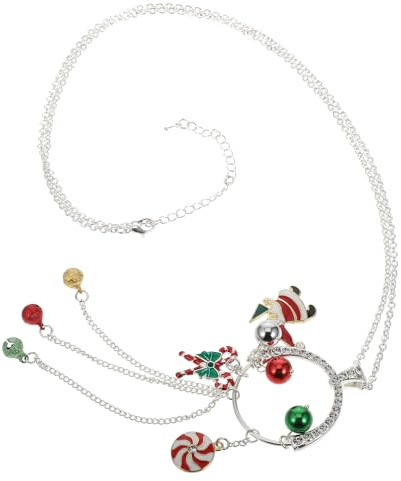 Beaupretty Collier Pendentif Noël Femme en Alliage Pendentif Bonnet de Père Noël Cloche Collier Long Festif Présent Élégant 1 Pièce