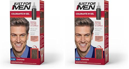 Just For Men Colorante In Gel, Tinta Semipermanente Per Capelli Uomo, Senza Ammoniaca, Con Cheratina E Vitamina E Per Capelli Forti, Colore Castano, H30 (Confezione da 2)