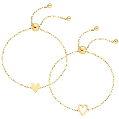 Bracelets Or pour Femme, Bracelet Femme Doré Coeur, Bracelet Réglable Or, Bracelets Femme Ors, Braceletes à Maillons cœur, Braceletes Boheme Chic, Braceletss Femme Layered Ors, pour Femme Fille (Or B)