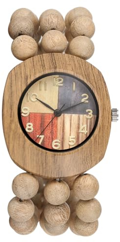 OIDEA - Reloj de mujer bohemio de madera: pulsera elástica y esfera de barril – Movimiento de cuarzo – Regalo para el día de la madre y el cumpleaños, beige, Bohemia artesanal