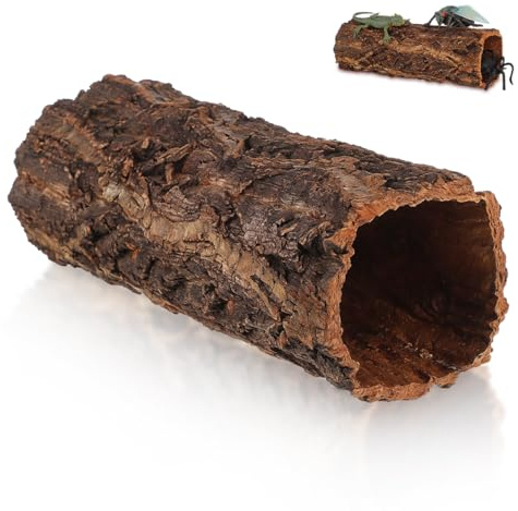 Veemoon Tree Trunk Reptile Hide Cave Reptile & Amphibian Habitat Hideouts Cork Bark Tree Trunk Terrarium Log Cave Wood Climbing Hide for Gecko Snakes Crabs Frog, 3. 14×7. 8