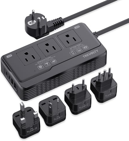 2000W Voltage Converter US to Europe for Hair Dryers, 7-in-1 220V to 110V Converter for European Travel with 3 AC/2 USBA/2 USBC Ports, Universal Power Converter Adapter Combo with EU/UK/IT/AU