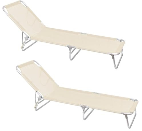 MONTY Set de 2 Tumbonas de 3 Pies en Aluminio y Textileno Beige. Medidas 190 x 58 x 25 cm. Reclinable en 4 Posiciones con Estructura de 22 mm. Gran Resistencia para Uso en Exterior.