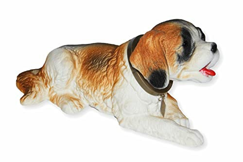 RAKSO Wackel Figur Hund Bernhardiner Wackelfigur H 14 cm liegend groß Dekofigur mit Wackelkopf