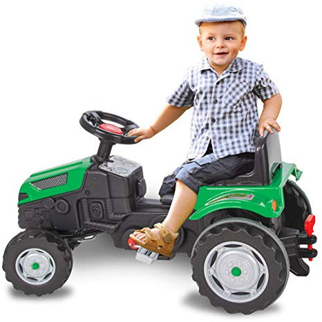 Trettraktor Strong Bull – Kippschutz, Antrieb durch Treten der Pedale, leichtgängiges Lenkradsystem, Verstellbarer Sitz, Hupe, Anhängerkupplung, Maximalgewicht 60 KG